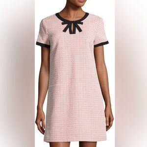 NWT CeCe 60's style shift dress pink and white tweed with black trim and a bow